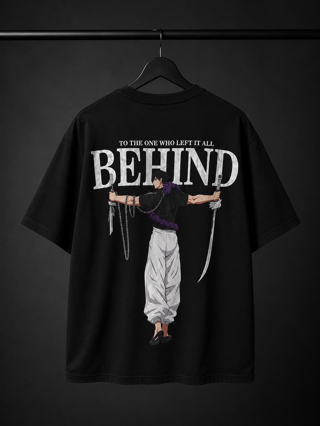 Oversized Behind Print T-Shirt — Black